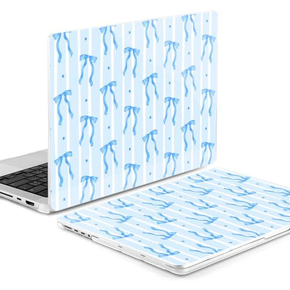 MEEgoodo Case for MacBook Pro 16 inch 2026 2024 2023 2021,Laptop Shell Compatible with M5 M4 M3 M2 M1 Pro/Max Chip,Fit Model A3429/A3428/A3403/A3186/A2991/A2780/A2485,Coquette Blue Ribbon Bow&Stripe - color: Coquette Blue Ribbon Bow&Stripe