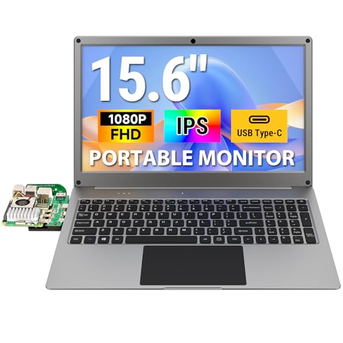 ELECROW 15.6 Inch Portable Monitor with Keyboard, Lapdock Display with Built-in Battery & RPi5 Adapter, 1080P FHD IPS USB C Computer Monitors Compatible with Raspberry Pi, PC, Phone, Mac, Game Console