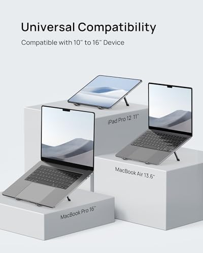 Foldable Laptop Stand for Desk, 6-Levels Height Adjustment Portable Laptop Holder Riser, Ergonomic Aluminum Computer Stand for 10-15.6" Laptop and Tablet,Black
