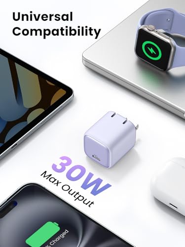 UGREEN 30W USB C Charger, Nexode Foldable GaN PPS Compact Fast Wall Charger Block, USB-C Power Adapter for iPhone 17/16/15/14, Galaxy S25/S24/S23, Pixel 9/8/7, MacBook Air, iPad(Purple) - color: Purple