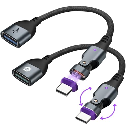 Magnetic USB A to USB C Extension Cable 10cm, 16-Pin 180° Rotation Swivel Right Angle 90 Degree Connector, 240W PD Fast Charging, Anti-Arc Design for Laptop, E-Marker Chip, Port Protection, 2Pack - color: Black, size: 16P-2P-10cm