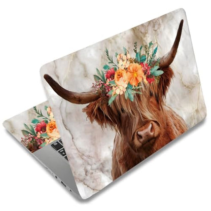 SUPERDANT Laptop Skin Sticker Highland Cattle Cow Laptop Decals Personalized Universal Notebook Computer Wrap Vinyl Skin Stickers Cover Art Decal Removable 12-15.6 Inch Waterproof Gifts Orange