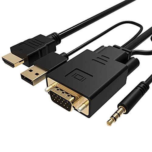 VCOM VGA to HDMI Cable 6Ft, VGA to HDMI Adapter with USB Power and Audio, 1080P@60Hz PC VGA Source Output to TV/Monitor with HDMI Connector, Male to Male for Computer Desktop Laptop Monitor Projector