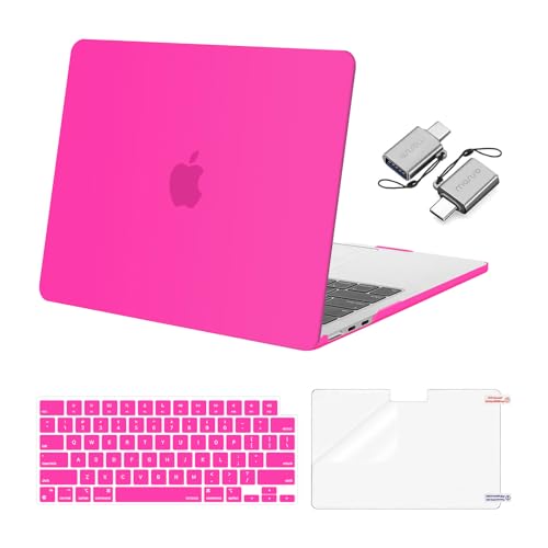 MOSISO Compatible with MacBook Air 13 inch Case M5 2026 M4 2025 M3 M2 2024-2022 A3449 A3240 A3113 A2681, Hard Shell&Keyboard Cover&Screen Film&Type C for MacBook Air 13.6 inch Case, Bright Rose - color: Bright Rose