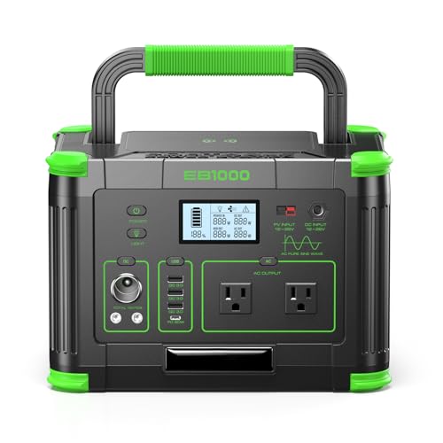 Portable Power Station 1000W 999Wh Solar Generator for Outdoor Camping | with 120V Pure Sine Wave AC Outlet, 60W USB-C PD, 10 Ports for Emergency Travel Fishing RV Van Home Backup (Peak 2000W) - color: Grey