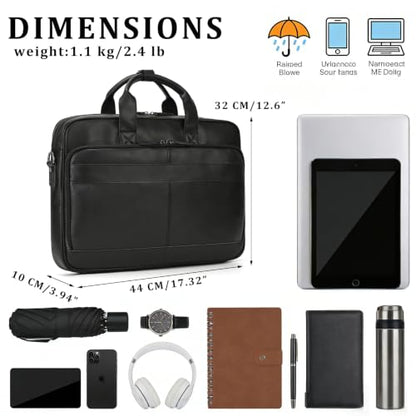 Leather Laptop Bag for Men Briefcase Fits 15.6 Inch Notebook Portable Shoulder Messenger Crossbody Bag for Travel Office - color: Black