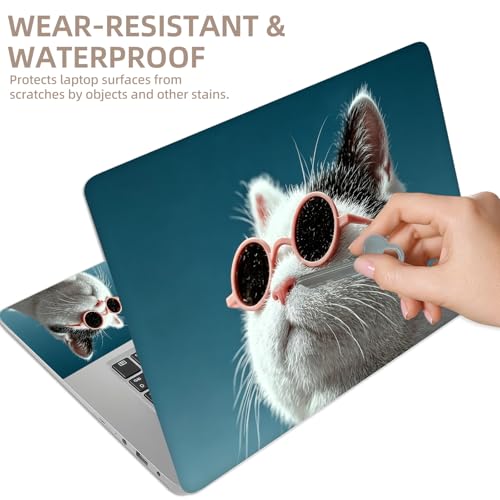 Universal Laptop Skin Sticker for 12/13/14/15.6 Inch Laptops, Reusable Vinyl Laptop Decal Cover, Waterproof Scratch Resistant Notebook Skin with 2 Wrist Pads,Cool Cat with Pink Sunglasses - color: Cool Cat with Pink Sunglasses
