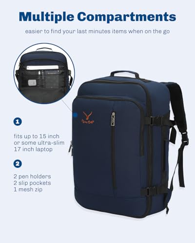Carry on Backpack 38L Large Travel Backpack for Women Flight Approved Weekender Bag Laptop Backpack Men 15 inches Dark Blue - color: Dark Blue