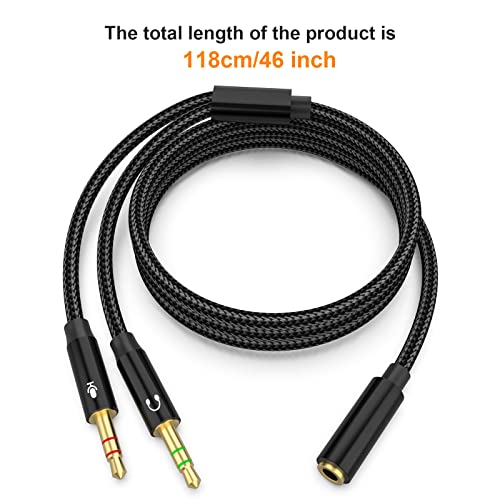 Headphone Splitter Mic Cable, 3.5mm Female to Dual Male Audio Stereo Y Splitter Compatible with HyperX Cloud II/Cloud Alpha/Cloud Flight/Cloud Silver, Astro A10 A40 for PC, Laptop, Desktop