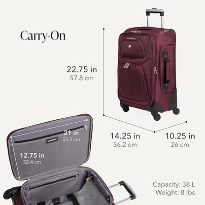 SWISSGEAR Sion Softside Expandable Spinner Luggage Durable Lightweight Travel Suitcase, Merlot, 3-Piece Set (Carry-On/Medium/Large) - color: Merlot, size: 3-Piece Set (Carry-On/Medium/Large)