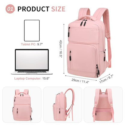 Waterproof Laptop Backpack for Men & Women, Flight Approved Anti-Theft Daypack with 15.6-inch Laptop Sleeve (Pink) - color: Pink