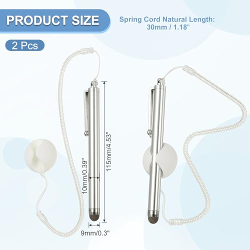 PATIKIL 2 Pcs Screen Capacitive Pen with Spring Rope Fixing Dock High Sensitivity for Mobile Phone Car Navigation GPS POS Tablet Laptop, Silver Tone - color: Silver Tone