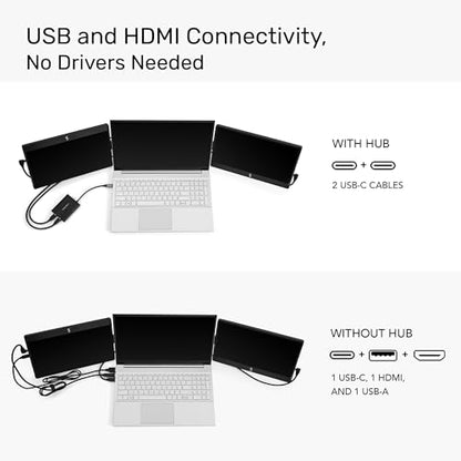 SideTrak Swivel 12.5" Portable Monitor for Laptop & Hub, Patented Swivel Hinge, Laptop Screen Extender | FHD Dual Screen w/Kickstand, USB-C & HDMI, Mac, PC, Chrome Compatible (3 Monitor Bundle w/Hub) - style: 12.5" Triple Monitor with Hub