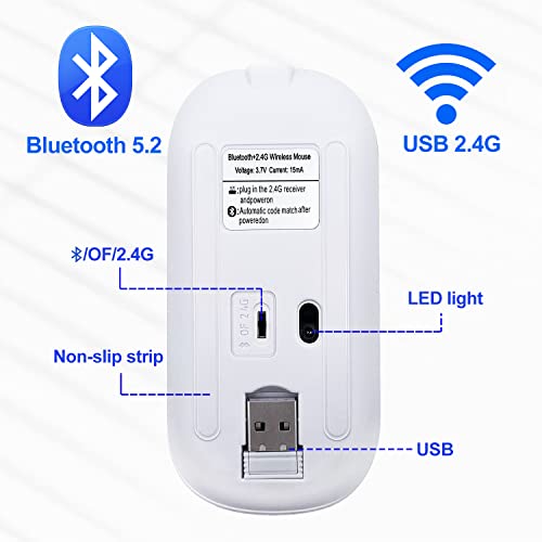 Wireless Bluetooth Mouse for iPad/MacBook Pro/Air/Laptop/pc Rechargeable Silent Mouse Portable Slim for Surface Pro/Lenovo/Samsung Tablet (Jade Green) - color: Jade Green