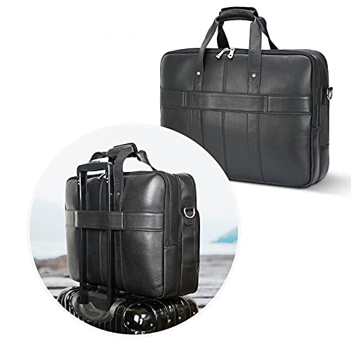 Polare X-Large 18" Full Grain Leather Briefcase For Men Business Travel Case Messenger Bag Fits 17.3" Laptop - color: Black (X-large 18'')
