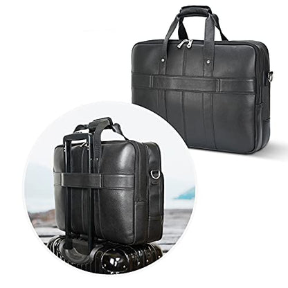 Polare X-Large 18" Full Grain Leather Briefcase For Men Business Travel Case Messenger Bag Fits 17.3" Laptop - color: Black (X-large 18'')