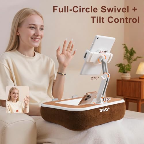 Tablet Pillow Stand with Snack Bowl, 360° Rotating Laptop Lap Desk for 4.7-13" Kindle/Tablet/Phone, 11-15" Laptop, Pillow Kindle Holder for Hands-Free Reading in Bed, Couch,Floor -Brown - color: Brown