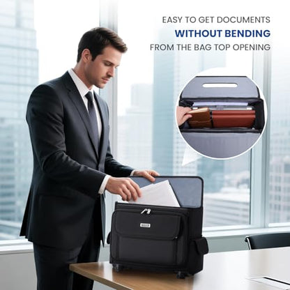 Rolling Laptop Bag 15.6 Inch, Ballistic Nylon Wheeled Briefcase for Men Women, Professional Rolling Work Bag, Underseat Carry On Business Case, 360 Spinner Wheels, Accordion File Office Bag