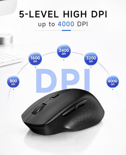 PHILIPS Wireless Mouse for Laptop, 2.4GHz & Bluetooth Computer Mouse for Small to Medium Hands, 5-Level Adjustable 4000 DPI High Precision, 6 Buttons, Silent Mouse for PC, Mac, Tablets