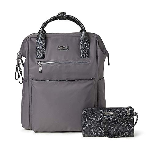 Baggallini Soho Backpack - Travel Laptop Backpack for Women - Lightweight Water-Resistant Luggage Bag, Smoke/Faux Python - color: Smoke/Faux Python