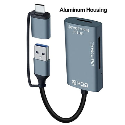 DCHAV UHS-II USB C to SD Card Reader USB 3.0 A OTG Adapter Dual Connector Converter for Micro SD TF SDHC SDXC Microsd Compatible with Computer PC Laptop SD 4.0 Camera Memory Card Android Phone Mac