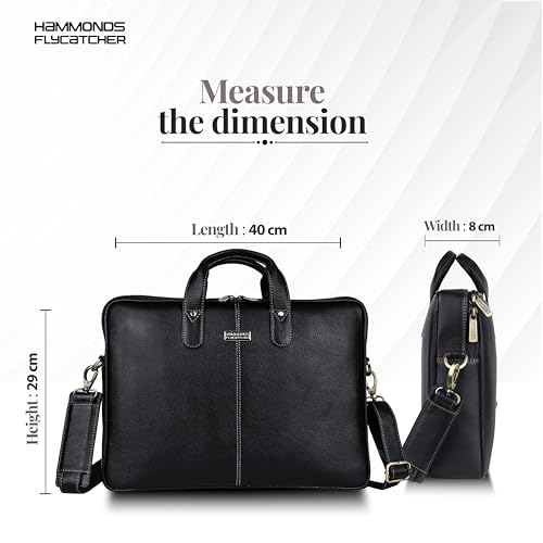 HAMMONDS FLYCATCHER Genuine Leather Laptop Bag for Men, Padded 15.6" Laptop Sleeve, Leather Messenger Bag for Men Briefcases - color: Classic Black