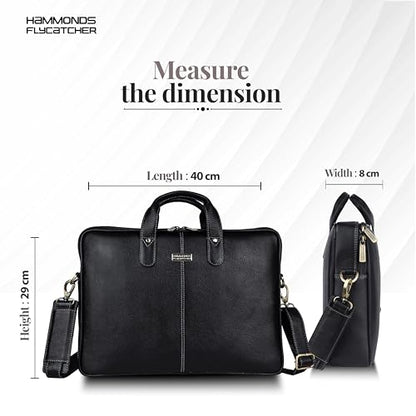 HAMMONDS FLYCATCHER Genuine Leather Laptop Bag for Men, Padded 15.6" Laptop Sleeve, Leather Messenger Bag for Men Briefcases - color: Classic Black