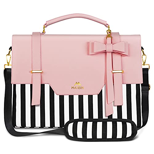 MATEIN Laptop Bag for Women, 15.6 inch Slim Computer Briefcase Sleeve Case | with Rfid Pocket, Lightweight Cute, Messenger Shoulder Carrying, Work Tote Bag, Sister Gifts for School Girl Office, Pink - color: Pink, size: 15.6 inch