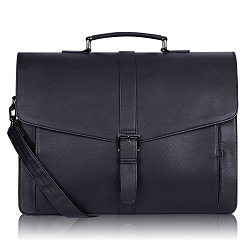 ESTARER Men's Leather Briefcase 15.6 Inch Laptop Computer Bag for Office/Business/Travel, Large Satchel Professional Pu Leather Messenger Shoulder Bag, Black - color: Black, size: 15.6 Inch
