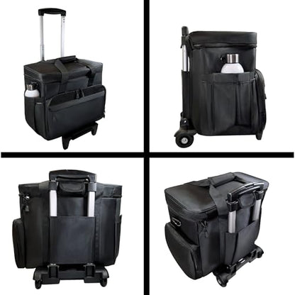 Rolling Teacher Tote Bag with wheels and Laptop Compartment, Wheeled Teacher Bag for Teaching, Detachable Trolley, Office, Craft, Black