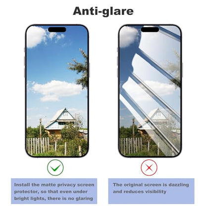 Matte Privacy Screen Protector for iPhone 15Pro Screen Protector Anti-Glare, Anti-Spy Tempered Glass Film, Smooth and Responsive Touch Anti-Scratch Glass