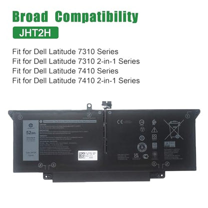 JHT2H Laptop Battery Replacement for Dell Latitude 7310 7410 2-in-1 Series Notebook 04V5X2 4V5X2 07CXN6 7CXN6 7.6V 52Wh 6500mAh - size: 11.4*5.3*1.2inch JHT2H