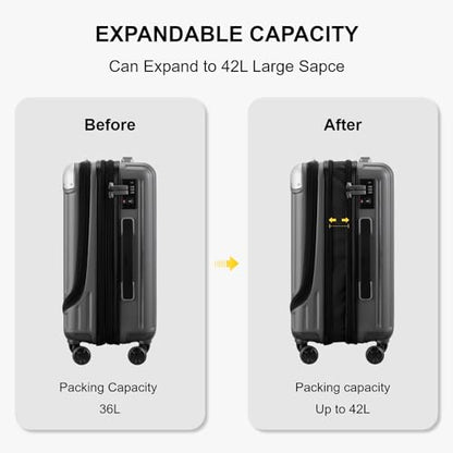 LEVEL8 Grace Carry on Luggage, 20 Inch Expandable Hard Shell Suitcase with Wheels, Abs+Pc Harshell Spinner Luggages with Tsa Lock, Travel Bag for Women Men, Grey - color: Grey, size: 20 Inch - EXT