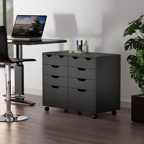 Winsome Halifax Tall Mobile Storage Cabinet, Black, 2 Door 4 Drawer 4 Bins | Stylish & Functional Home Storage Cabinet for Filing, Kitchen Organization, Moveable Office Furniture - color: Black, style: 2 Doors, 4 Drawers, 4 Small Bins