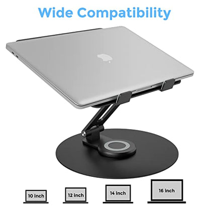 Swivel Laptop Stand for Desk, Adjustable Height Aluminum Computer Stand with 360 Rotating Base, Foldable Ergonomic Riser, Portable Laptop Holder Compatible with MacBook, All Laptops 10-17'', Black - color: Black
