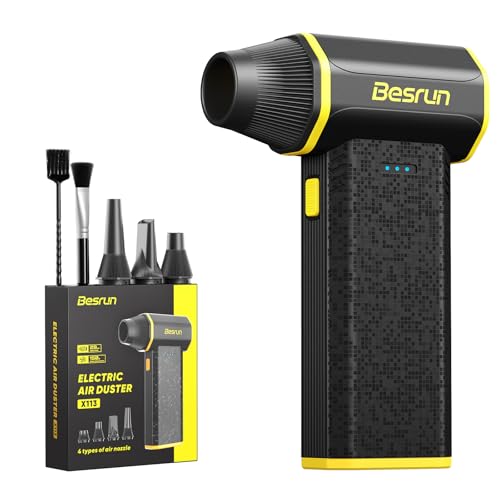 Electric Air Duster - 110,000 RPM Compressed Air Duster, 120W Cordless Air Blower for Computer Keyboard，House, Outdoor & Car, 3-Speed Rechargeable Mini Turbo Fan, Type-C Fast Charge (X113) - color: Yellow-trimmed Graphite Gray