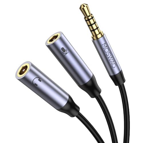 MOSWAG 3.5mm TRRS Headphone Splitter, 1 Male to 2 Female Mic Audio Y Cable | 3.5 mm male to Dual Female Headphone Mic Splitter Jack, TPE material, For Switch 2, PS5/PS4, Xbox, Laptop, Phone, Tablet