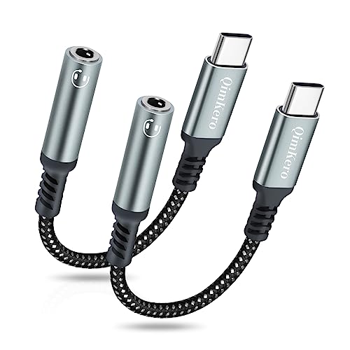 QimKero USB Type C to 3.5mm Female Headphone Jack Adapter,(2 Pack) USB C to Aux Audio Dongle Cable Cord Compatible for iPhone 17 Pro Max/17 Pro, 16/15 Pro Max, 16/15 Pro iPad Pro Samsung GalaxyS23/S22 - color: Grey