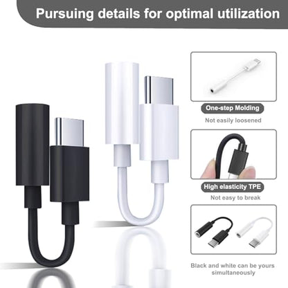QAJOPFN 2 Pack USB C to 3.5mm Headphone Jack Adapter, Hi-Fi DAC Audio Converter with Microphone, Compatible with iPhone 15/Pro, Samsung Galaxy, iPad Pro, MacBook, Pixel, Black & White