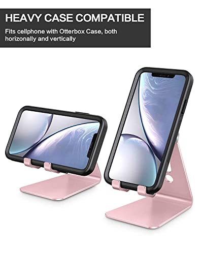 OMOTON Adjustable Cell Phone Stand, C2 Aluminum Desktop Phone Holder Dock Compatible with iPhone 15 14 13 Xs XR 8 Plus 7 6, Samsung Galaxy, Google Pixel, Android Phones, Rose Gold | Sturdy 3mm Aluminum, Charging Port, 270° Adjustable, Non-Slip Silicone Pa