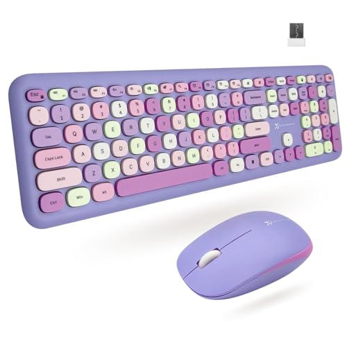 X9 Retro Wireless Keyboard and Mouse Combo - 2.4G Colorful Purple Keyboard and Mouse Wireless - Cute and Aesthetic Typewriter Combo for PC Computer Desktop and Laptop - Full Size - color: Purple