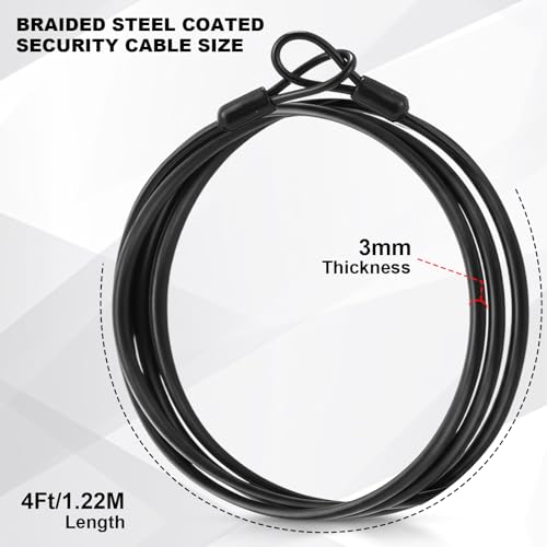 12 Pack Security Cable Luggage Lock with Loops 4 ft 3mm Braided Steel Coated Bike Cable Wire Double Loop Anti Theft Safety for U Lock, Padlock and Disc(Black) - color: Black, size: 4 ft