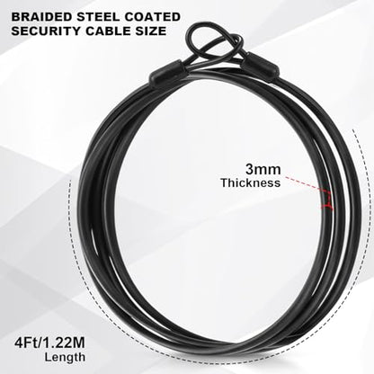 12 Pack Security Cable Luggage Lock with Loops 4 ft 3mm Braided Steel Coated Bike Cable Wire Double Loop Anti Theft Safety for U Lock, Padlock and Disc(Black) - color: Black, size: 4 ft