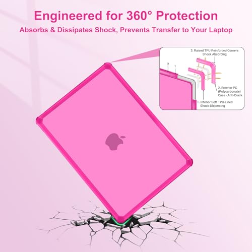 MOSISO Compatible with MacBook Air 13 inch Case M5 2026 M4 M3 M2 2025-2022 | A3449 A3240 A3113 A2681, 3 in 1 Kit Crack-Resistant Heavy Duty Protective Hard Shell Case Cover with TPU Bumper, Bright Rose - color: Bright Rose