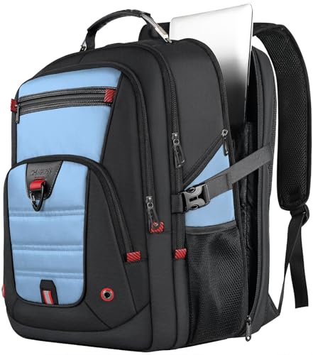 Z-MGKISS Big Backpack for Travel, 52L Large Anti-Theft Computer Backpack for Women Men, Heavy Duty Laptop Bag 17.3 Inch Rucksack Bag, Long-Term Durability College Business Work Daypack, Lake Blue - color: Lake Blue, size: 17.3 Inch (20''x15''x10'')