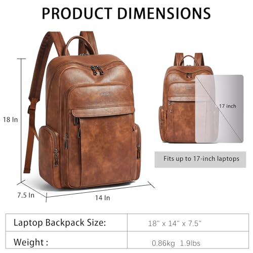 17 inch Laptop Backpack for Women, Leather Computer Backpack Purse - color: Brown