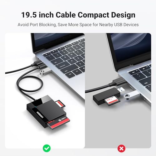 UGREEN SD Card Reader USB 3.0 Card Hub Adapter 5Gbps Read 4 Cards Simultaneously CF, CFI, TF, SDXC, SDHC, SD, MMC, Micro SDXC, Micro SD, Micro SDHC, MS, UHS-I (Black) | Multi USB 3.0 Micro SD Memory Card Adapter for External Camera Photo SD TF MicroSD Mic