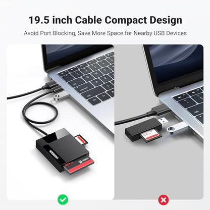 UGREEN SD Card Reader USB 3.0 Card Hub Adapter 5Gbps Read 4 Cards Simultaneously CF, CFI, TF, SDXC, SDHC, SD, MMC, Micro SDXC, Micro SD, Micro SDHC, MS, UHS-I (Black) | Multi USB 3.0 Micro SD Memory Card Adapter for External Camera Photo SD TF MicroSD Mic