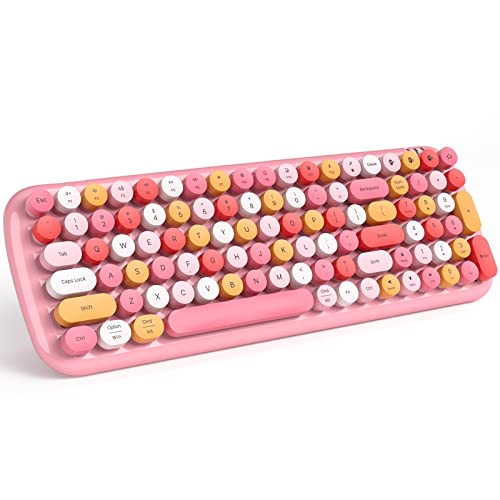 MOFII Wireless Bluetooth Keyboard for Laptop & Android, Connect up to 3 Devices Simultaneously, Portable 100-Key Typewriter Retro Round Keycaps Keyboard - Light Pink - color: Light Pink