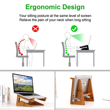 Wooden Vertical Laptop Stand for Desk, Bamboo Laptop Holder Compatible with MacBook Air Pro/Dell XPS/Surface Pro/HP/Pixelbook/Lenovo, More 13-15.6 Inch Laptops